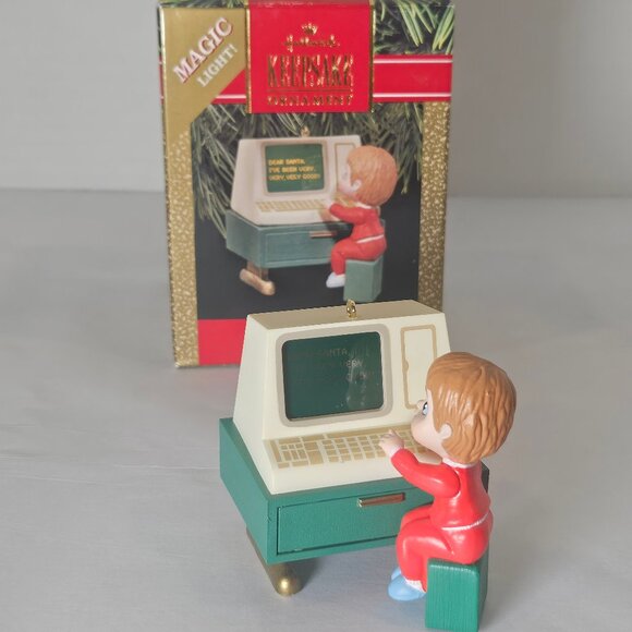 1990 Hallmark Keepsakes Letter To Santa Ornament Magic Light Computer With Box - Picture 4 of 10